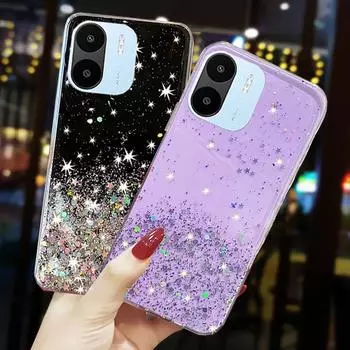 Чехол для телефона для Xiaomi Redmi A1 Max, роскошные блестящие чехлы с градиентом для Xiaomi Redmi A1 A1 redmiA1, прозрачная задняя крышка со звездами и блестками Xiaomi Redmi A1 фиолетовый