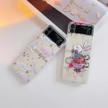 Чехол для телефона Dream Iridescent Cloud Rabbit Pattern для Samsung Galaxy Z Flip 4 3 5g, прозрачный жесткий чехол для ПК For Samsung Z Flip 4