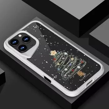 Чехол для телефона Dream Merry Christmas Tree Pattern Soft Edge для iPhone 16 15 Pro Max 14 13 Pro, акриловый прозрачный матовый противоударный защитный чехол для объектива iPhone 16 чёрный