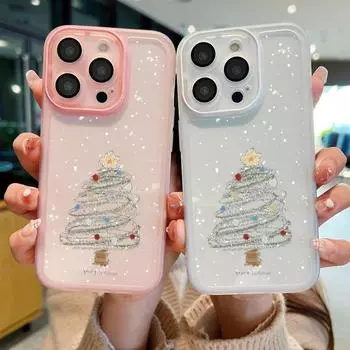 Чехол для телефона Dream Merry Christmas Tree Pattern из мягкого силикона для iPhone 15 Pro Max 14 Plus 13 12 Pro 11, защитное стекло для объектива, противоударный чехол iPhone 15 чёрный