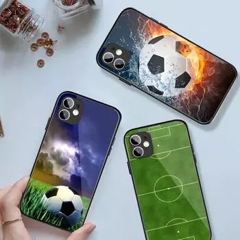 Чехол для телефона Fire Soccer Football для iPhone 14 13 12 11 XS X 8 7 6 Plus Mini Pro Max SE 2022, черный, из поликарбоната, термополиуретана, стекло, чехол для телефона iPhone 14