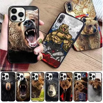 Чехол для телефона Funda с флагом России, черным медведем, для iphone 14pro 11pro 12 13pro max 5S 6s xs 7 8plus SE xr 12mini, чехлы Iphone 5 5S
