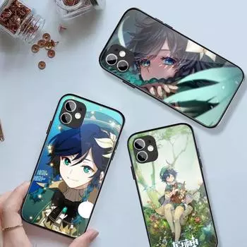 Чехол для телефона Game Genshin Impact Venti для IPhone 14 13 12 11 XS X 8 7 6 Plus Mini Pro Max SE 2022, черный стеклянный чехол из поликарбоната и ТПУ iPhone 14