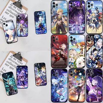Чехол для телефона Genshin Impact для iPhone 6 6s 7 8 11 12 13 14 15 XS Pro Max XR X SE Samsung S20 S21 S22 S23 S24 FE Ultra S8 S9 S10 Plus Lite S21S S10E iPhone 14 Pro тёмно-синий