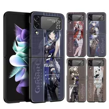 Чехол для телефона Genshin Impact Game Role для Samsung Galaxy Z Flip 3 4 5, черный, для Samsung Z Flip3 Flip4, жесткий чехол-бампер для ПК Samsung Z Flip 4