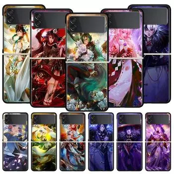 Чехол для телефона Genshin Impact с аниме для Samsung Galaxy Z Flip 3 4 5, черный складной чехол для мобильного телефона, жесткий защитный чехол для ПК Samsung Z Flip 4