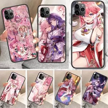 Чехол для телефона Genshin Impact Yae MIko для iPhone SE 2020 6 6S 7 8 11 12 13 Mini Plus X XS XR Pro Max, черный, трендовый, модный Iphone SE 2020