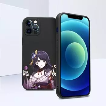 Чехол для телефона Genshin Raiden Shogun для iPhone 11 12 13 Pro Max X XR XS Max 6 6S 7 8 Plus SE 2022, жидкий квадратный цветной чехол для телефона iPhone 13