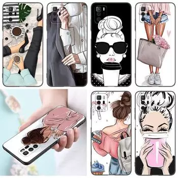 Чехол для телефона Girl Coffee Female для Xiaomi Redmi Note 7 8 9 10 Lite 11 11E 11T 12 Pro 11S 4G 10T 5G 8T 9S 10S Мягкий черный чехол из ТПУ Redmi Note 7(Pro)