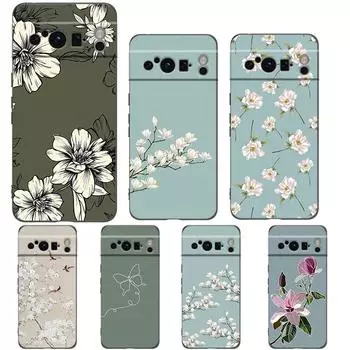 Чехол для телефона Google Pixel 8 A 7 6 Pro 6A 5G, черный, мягкий противоударный чехол, силиконовый чехол из ТПУ с цветком Pixel 6