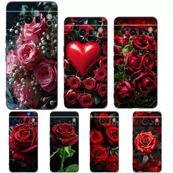 Чехол для телефона Google Pixel 8 A 7 6 Pro 6A 5G, черный, мягкий противоударный чехол из ТПУ, красивая красная роза с цветами Pixel 8