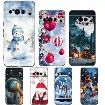 Чехол для телефона Google Pixel 8 A 7 6 Pro 6A 5G черный мягкий противоударный чехол TPU Shell Coque с рождественским графическим принтом Pixel 7A