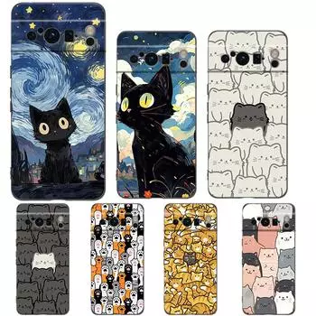 Чехол для телефона Google Pixel 8 A 7 6 Pro 6A 5G, черный, мягкий противоударный чехол, силиконовый чехол из ТПУ с кошачьим принтом Pixel 8 A