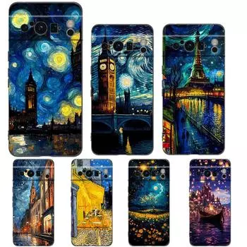 Чехол для телефона Google Pixel 8 A 7 6 Pro 6A 5G, черный, мягкий противоударный чехол, силиконовый чехол из ТПУ, Звездная ночь, Ван Гог Pixel 8