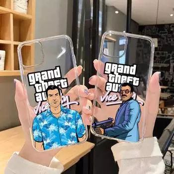 Чехол для телефона GTA Vice City для iPhone 11 12 Mini 13 14 15 Pro XS Max X Plus SE XR, прозрачный корпус iPhone15