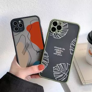 Чехол для телефона GYKZ Art Retro с абстрактной геометрией и листом для iPhone 13 Pro Max 11 12 Xs 6s 7 SE22 XR 8Plus, прозрачный жесткий матовый чехол iphone 6 Plus
