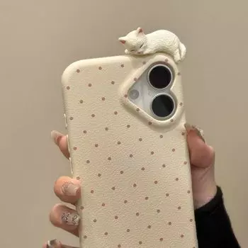 Чехол для телефона Heart Polka Dot Cat для Apple iPhone 16 Pro Max - мягкий силиконовый противоударный креативный чехол для iPhone 16/15/14/13/12/11/Pro/Pro Max/Plus Apple 16Promax белый