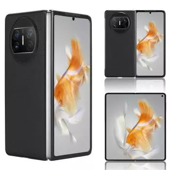 Чехол для телефона Huawei Mate X3 Чехлы с кожаной накладкой с рисунком личи Противоударный бампер Защитные чехлы от падения for Huawei Mate X3 чёрный
