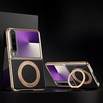 Чехол для телефона Huawei Purax Складной Золотистый PX Вращающаяся Подставка Магнитный X Гальванизированный Противоударный Кожаный Чехол Huawei Pura X