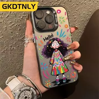 Чехол для телефона IMD Cute Curly Hair Doodle Girl для iPhone 11 12 13 14 15 Pro Max 13 Pro Max 12 Pro Max Чехлы Чехол Ударопрочный чехол For iPhone 11