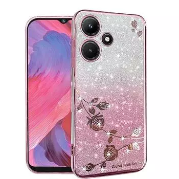 Чехол для телефона Infinix Hot 30 30i 30 Play Flash Pink Flower Прозрачный противоударный защитный чехол с роскошным бриллиантовым сиянием Hot 30 4G (X6831) розовый