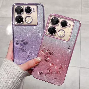 Чехол для телефона Infinix Note 40 Pro 5G/4G/Note 40 Pro Plus 5G, вспышка розовый цветок прозрачный противоударный защитный чехол роскошный бриллиантовый сияющий защитный чехол Infinix Note 40 Pro 5G/4G розовый