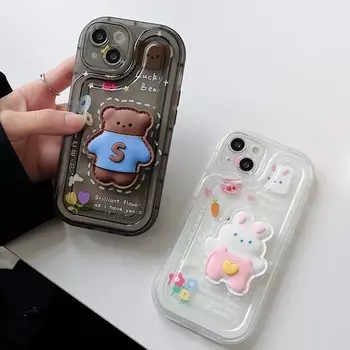 Чехол для телефона Ins 3d Bear Rabbit Lucky для Iphone 13 12 11 Promax 14 Pro Max Bunny с рисунком Happy Butterfly, задняя крышка, чехол For iphone 14plus