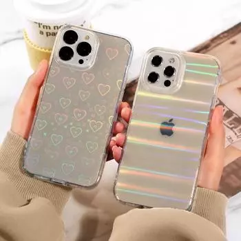 Чехол для телефона Ins Laser Love Heart для Iphone 14 13 12 11 13 Pro Max 7 8 Plus 6 6s X Xsmax Xr 13 Mini Se 2020 2022, прозрачный мягкий чехол For iPhone 13 Mini