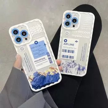 Чехол для телефона INS White Snow Mountain с этикеткой для билета для iPhone 13 Pro Max 12 11 Pro Max X XR XS 7 14 Plus, милый мягкий чехол с волнистой рамкой For iPhone 13