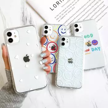 Чехол для телефона IPhone 11 12 13 Pro, чехол для IPhone 6S 7 SE 2020 XR XS Max, окрашенный полупрозрачный чехол, бампер со смайликом iPhone 11