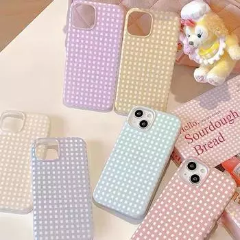 Чехол для телефона iPhone 11 13 16 ProMax Чехол для iPhone 13 14 15 ProMax 12 13 ProMax 13 Pro 14 Pro Frosted Plaid Маленький свежий INS Стиль милый мультфильм iPhone 11 синий