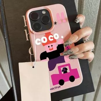 Чехол для телефона iPhone 11 13, чехол для iPhone 12 14 15 16 Pro Max 12 Pro 15 Plus, кожаный, окрашенный, водонепроницаемый, устойчивый к падениям и износу, мультяшный iPhone 16 Pro Max розовый