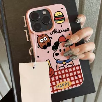 Чехол для телефона iPhone 11 13, чехол для iPhone 12 14 15 16 Pro Max 12 Pro 15 Plus, кожаный, окрашенный, водонепроницаемый, устойчивый к падениям и износу, мультяшный iPhone 16 Pro Max розовый