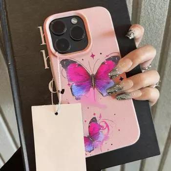 Чехол для телефона iPhone 11 13, чехол для iPhone 12 14 15 16 Pro Max 12 Pro 15 Plus, кожаный, окрашенный, водонепроницаемый, устойчивый к падениям и износу, мультяшный iPhone 16 Pro Max розовый