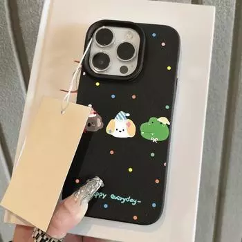 Чехол для телефона iPhone 11 13 XR XS Max, чехол для iPhone 12 14 15 16 Pro Max 12 Pro 15 Plus, кожаный, окрашенный, водонепроницаемый, устойчивый к падениям и износу, мультяшный iPhone 16 Pro Max белый