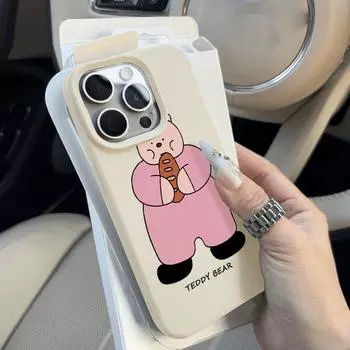 Чехол для телефона iPhone 11 13 XR XS Max, чехол для iPhone 12 14 15 16 Pro Max 12 Pro 15 Plus, кожаный, окрашенный, водонепроницаемый, устойчивый к падениям и износу, мультяшный iPhone 16 Pro Max белый