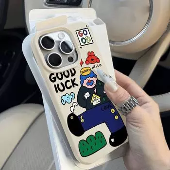 Чехол для телефона iPhone 11 13 XR XS Max, чехол для iPhone 12 14 15 16 Pro Max 12 Pro 15 Plus, кожаный, окрашенный, водонепроницаемый, устойчивый к падениям и износу, мультяшный iPhone 16 Pro Max белый