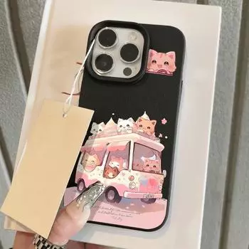 Чехол для телефона iPhone 11 13 XR XS Max, чехол для iPhone 12 14 15 16 Pro Max 12 Pro 15 Plus, кожаный, окрашенный, водонепроницаемый, устойчивый к падениям и износу, мультяшный iPhone 16 Pro Max розовый