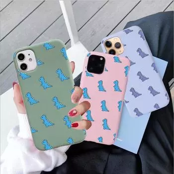 Чехол для телефона Iphone 12 Pro Max 13 7 8 Plus X Xr Xs Se 2020, матовый мягкий чехол из ТПУ с милым динозавром для Iphone 11, защитный чехол для телефона For iPhone 7 8