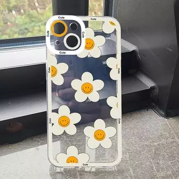 Чехол для телефона IPhone 13 с цветами ромашки для IPhone 14 13 12 11 Pro Max 12 11 Mini, прозрачный чехол для iPhone 14 Plus 13 Pro, мягкие чехлы 13pro max