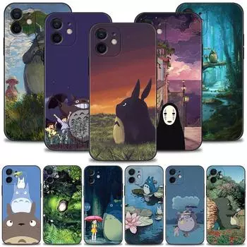 Чехол для телефона Iphone 14 13 12 11 Pro Max Xs Max Xr X 7 8 Plus 12 Mini 6s, силиконовый чехол Black Shell Totoro For iPhone 7 8 Plus
