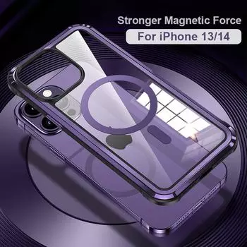 Чехол для телефона iPhone 14 с магнитной беспроводной зарядкой Magsafe, алюминиевый противоударный магнитный чехол для iPhone 14 Pro Max Fundas For iPhone14 Pro Max чёрный