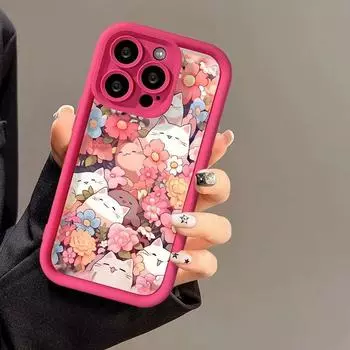 Чехол для телефона iPhone 15 14 13 12 11 Pro Max X XR XS Max 7 8 Plus SE3 с рисунком милого кота, розовыми цветами, чехлы для девочек, силиконовый противоударный бампер, задняя крышка iPhone 15 бежевый