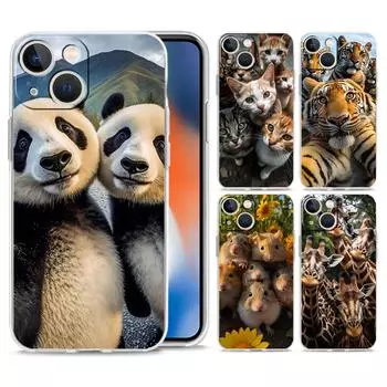 Чехол для телефона iPhone 15 14 13 12 Mini 11 Pro Max XS X XR 7 8 Plus, прозрачный противоударный силиконовый чехол TPU с изображением животных для селфи iPhone 13 Pro