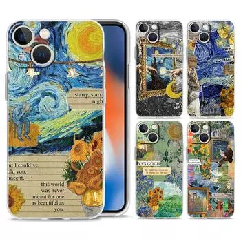 Чехол для телефона iPhone 15 14 13 12 Mini 11 Pro Max XS X XR 7 8 Plus Прозрачный ударопрочный силиконовый чехол TPU Звездное небо искусство Ван Гога iPhone 11