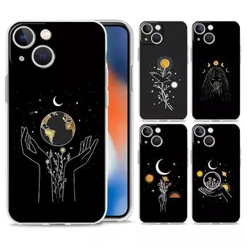 Чехол для телефона iPhone 15 14 13 12 Mini 11 Pro Max XS X XR 7 8 Plus Прозрачный противоударный чехол из ТПУ Simplicity line Art sun moon iPhone 7 8 Plus