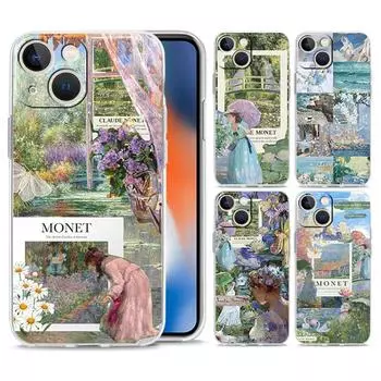 Чехол для телефона iPhone 15 14 13 12 Mini 11 Pro Max XS X XR 7 8 Plus прозрачный противоударный силиконовый чехол TPU Claude Monet Art iPhone 15 Plus