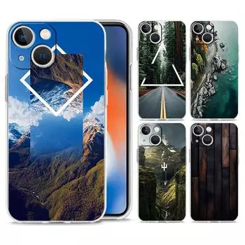 Чехол для телефона iPhone 15 14 13 12 Mini 11 Pro Max XS X XR 7 8 Plus Прозрачный ударопрочный силиконовый чехол TPU Forest Geometry Wood iPhone 13Pro Max