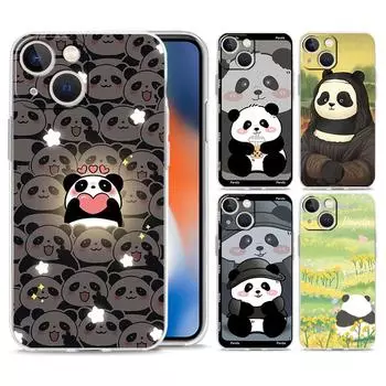Чехол для телефона iPhone 15 14 13 12 Mini 11 Pro Max XS X XR 7 8 Plus прозрачный противоударный чехол из ТПУ с милой пандой, альпинистским бамбуком iPhone 13