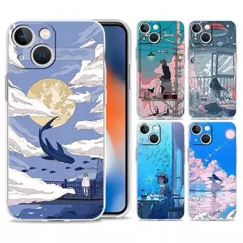 Чехол для телефона iPhone 15 14 13 12 Mini 11 Pro Max XS X XR 7 8 Plus Прозрачный ударопрочный силиконовый чехол TPU Funda de verano Sky para iPhone 7 8 Plus